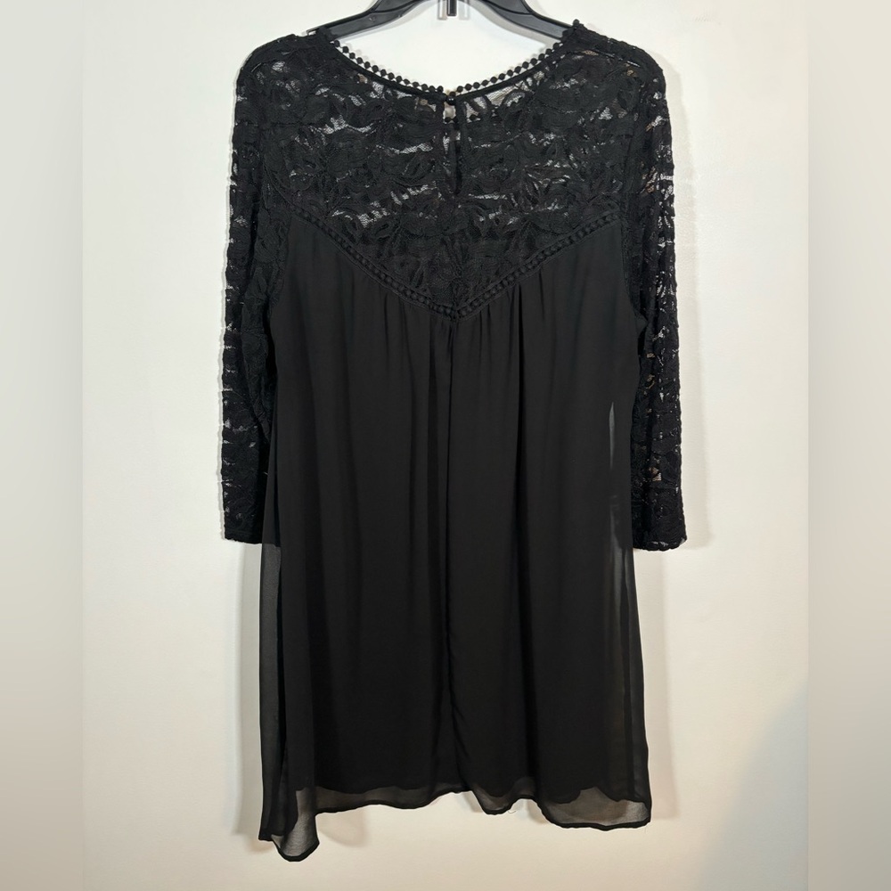 Luxology Women’s Black Lace Dress Size 10 3/4 Sleeve Chiffon - Picture 7 of 13